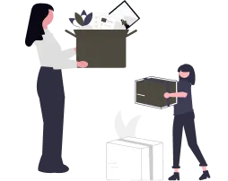 ダンボールを持つ女性2人のイラスト